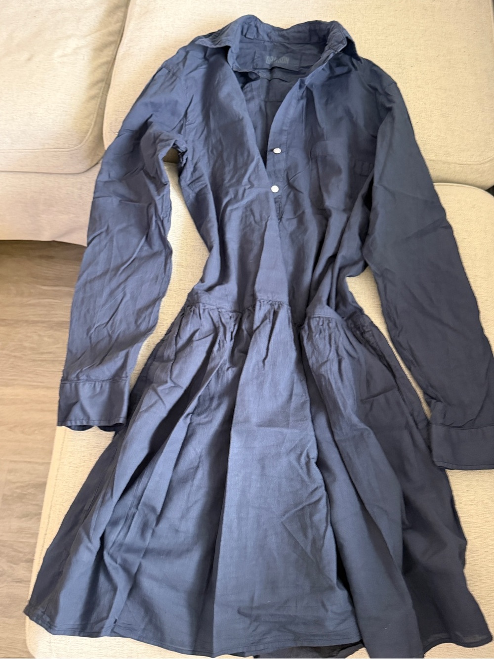 Classic Long-Sleeve Navy Shirt Dress - Picture 2 of 4